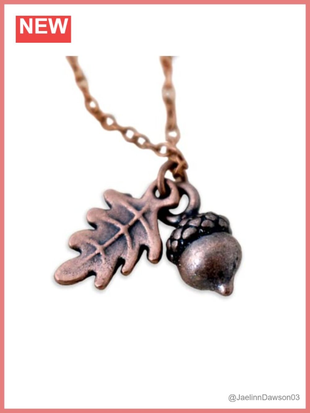 Tiny Copper Acorn Pendant Necklace with Oak Leaf Charm